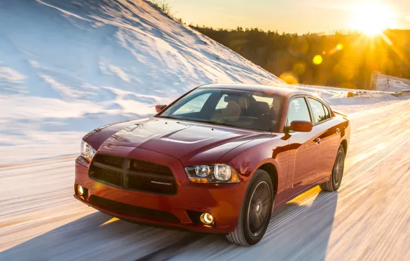 Picture road, auto, the sun, snow, Dodge, Charger, Sport, AWD