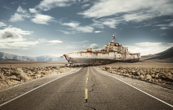 Picture road, ship, the skeleton, drying, War Game, Leo Caillard