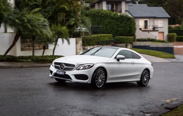 Picture road, machine, street, Mercedes-Benz, car, Mercedes, Coupe, the front, C 300, AMG line
