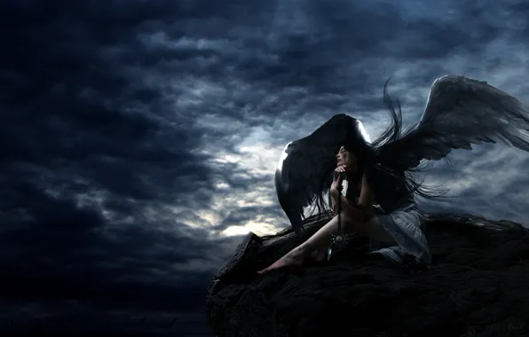 Picture the sky, girl, rock, wings, angel