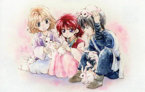 Picture children, figure, friends, art, three of the main actors of the series, rabbits, Dawn Yona, …