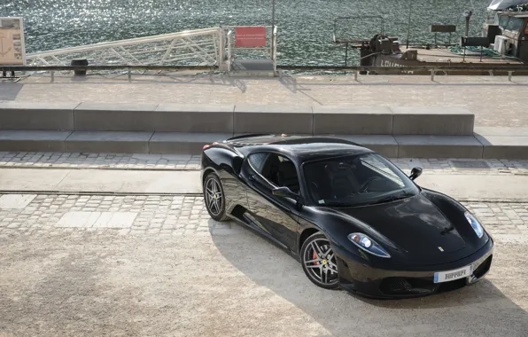 Picture black, ferrari, Ferrari, black, promenade, f430, the view from the top, headlights, F430