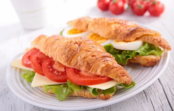 Picture cheese, sandwich, tomatoes, growing, croissant, tomatoes, sandwich
