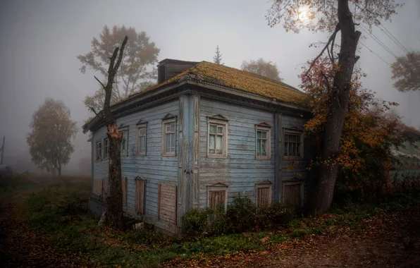 Picture autumn, old house, sad time, №73