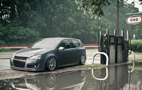 Picture road, dressing, Volkswagen, puddle, Golf, gas