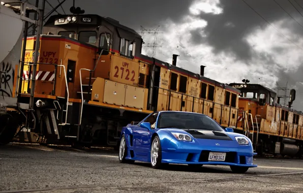 Picture the sky, clouds, train, blue, blue, train, Acura, Acura, NSX
