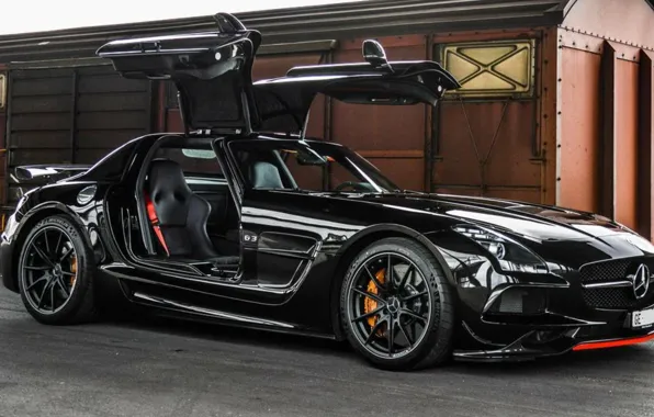 Picture Machine, Wallpaper, supercar, Mercedes SLS AMG black