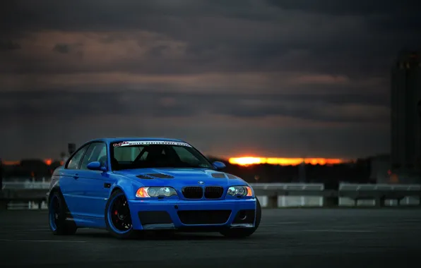 Picture the sky, sunset, blue, clouds, bmw, BMW, blue, e46