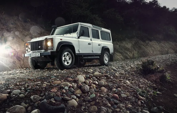 Picture Light, Land Rover, Front, 4x4, Defender, SUV, Jeep, Wheels, Stones, Mountain Road
