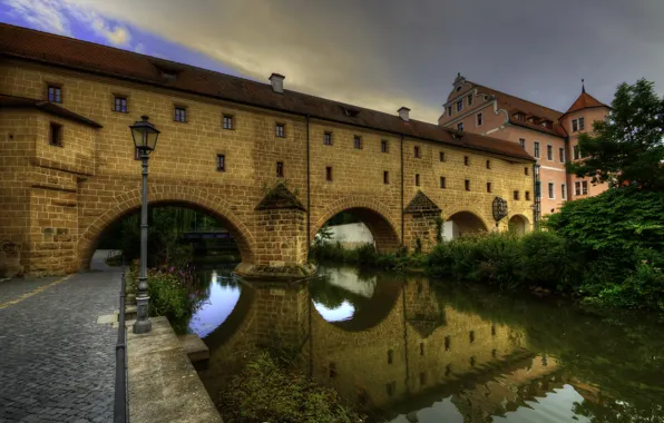 Picture bridge, house, Germany, lantern, channel, arch, river, Amberg