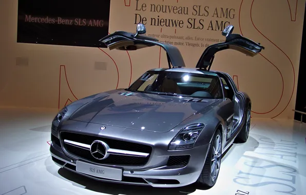 Picture supercar, body, Mercedes-Benz SLS AMG, doors of "gull wing", supercar