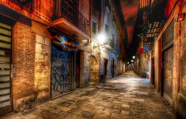 Picture lights, the evening, alley, Barcelona