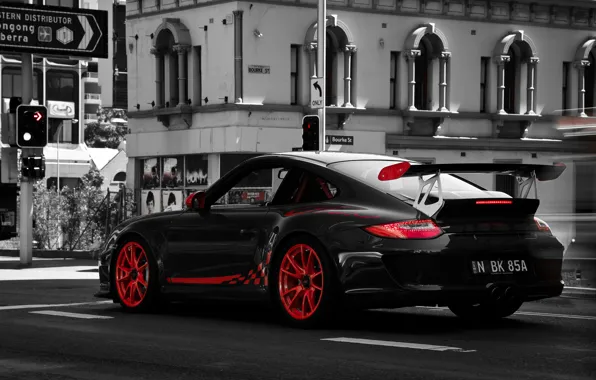 Picture photo, 997, Porsche, b/W, red, white, details, black, GT3, tone, Marcus Curran Photography