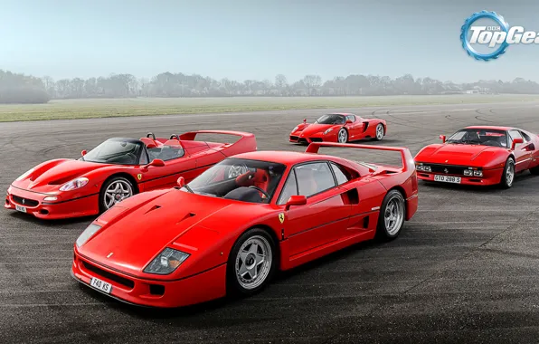 Picture Top Gear, Ferrari, Red, F40, Sky, Grass, Enzo, Front, Supercars, Track, Italian, F50, 288 GTO