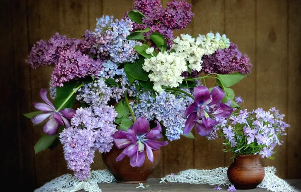 Picture bouquet, tulips, lilac, Phlox
