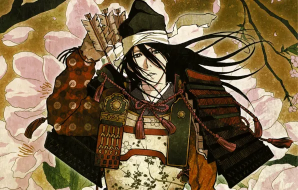 Picture armor, Sakura, headband, arrows, Bleach, Bleach, Japanese clothing, samurai, Shinigami, Kuchiki Byakuya, by Tite Kubo
