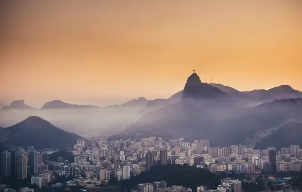 Picture mountains, fog, the evening, Rio de Janeiro, mountains, evening, fog, Rio de Janeiro, Christ, Christ, …