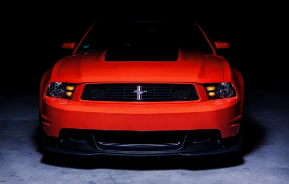 Picture Mustang, Ford, Muscle, Boss 302, Orange, Car, Shooting, Front, Shadow, Ligth