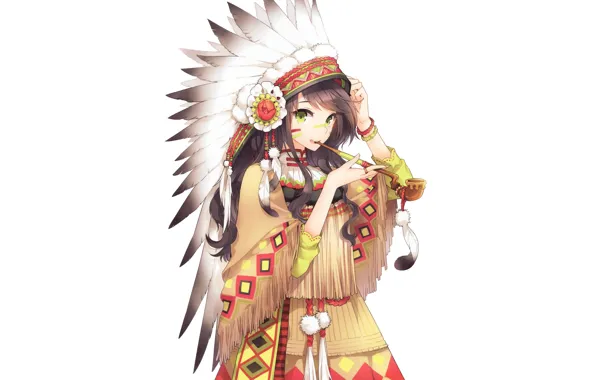 Picture girl, tube, anime, feathers, art, Indian, nardack