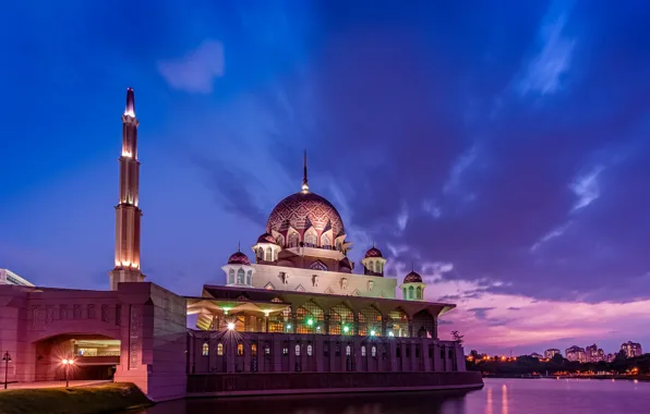 Picture the sky, clouds, sunset, clouds, lights, Strait, the evening, lighting, mosque, purple, sky, sunset, clouds, …