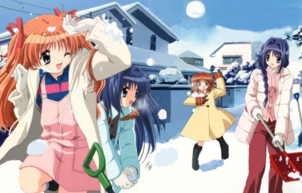 Picture winter, snow, girls, the game, anime, art, Canon