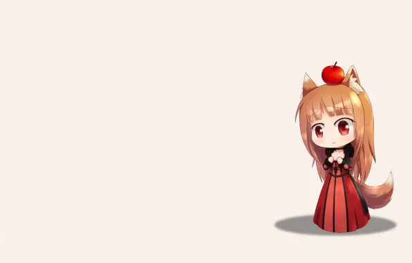 Picture girl, minimalism, art, tail, ears, Chibi, wolf, spice and wolf, horo, ayakura on