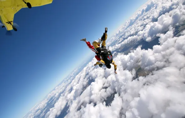 Picture Sky, Wallpaper, Sport, View, Jump, Fly, Multi-minitors, Skydiving, Parachuting, Freefall, Tandem