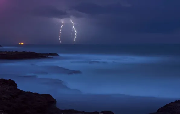 Picture sea, the storm, water, blue, stones, element, shore, zipper