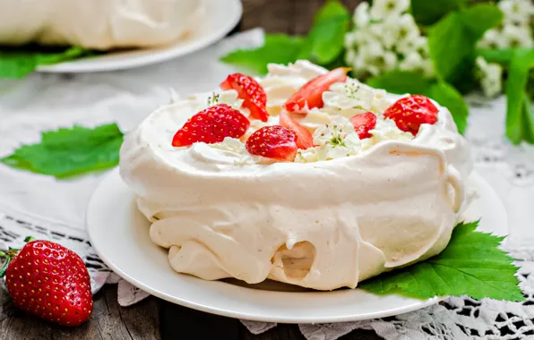 Picture strawberry, cake, meringue, Pavlova