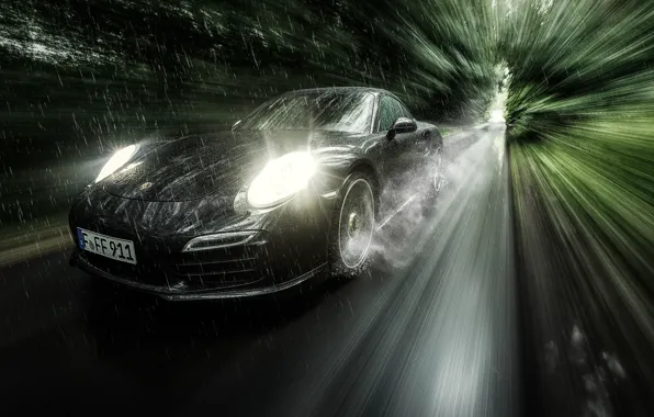 Picture road, rain, speed, Porsche