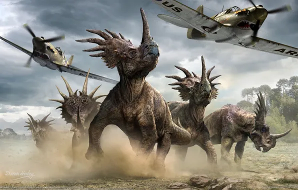 Picture dinosaurs, aircraft, Daren Horley, styracosaurus