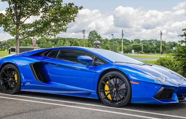 Picture Lamborghini, side, blue, view, parking, aventador