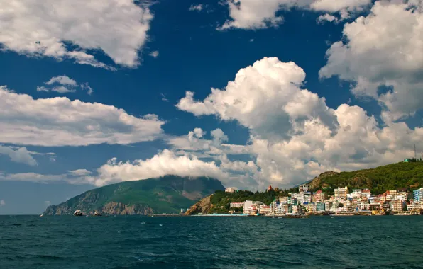 Picture sea, summer, clouds, coast, Crimea, Bear mountain