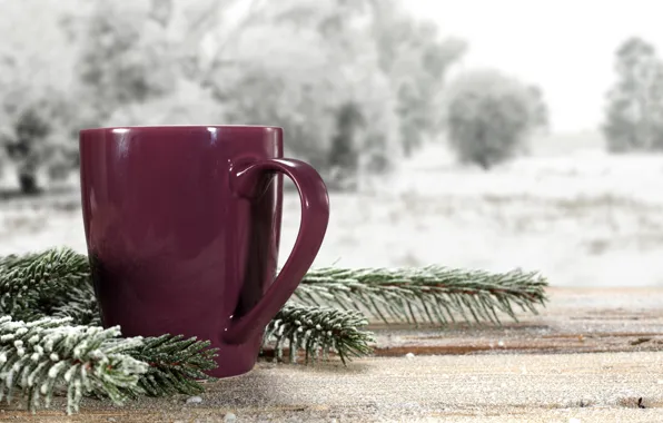 Picture winter, snow, landscape, nature, coffee, Cup
