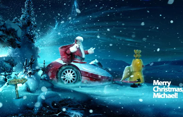 Picture snow, night, Santa Claus