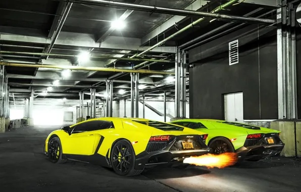 Picture Lamborghini, Fire, Green, Yellow, Aventador, Supercars, LP720-4, 50 Anniversario Edition