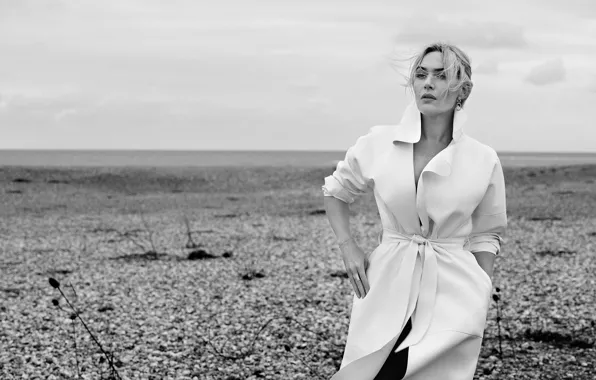 Picture actress, wasteland, black and white, cloak, photoshoot, Kate Winslet, Kate Winslet, InStyle, Giampaolo Sgura