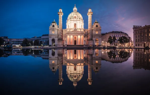 Picture Austria, architecture, dome, Vienna, religion, baroque, Karlsplatz, Karl Church, sacred place, Roman Catholic, baroque church
