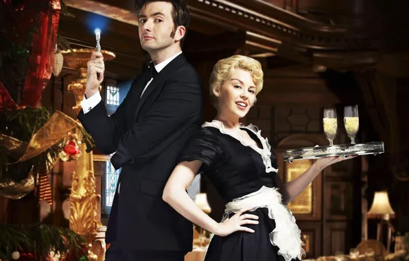 Picture smile, costume, the waitress, Doctor Who, Kylie Minogue, tray, Doctor Who, tuxedo, Kylie Minogue, David …
