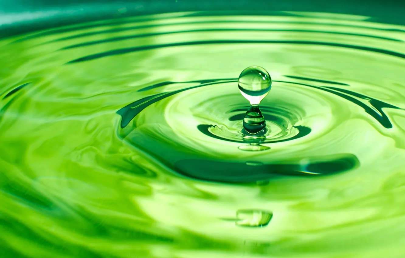 Wallpaper water, circles, green, drop images for desktop, section макро -  download
