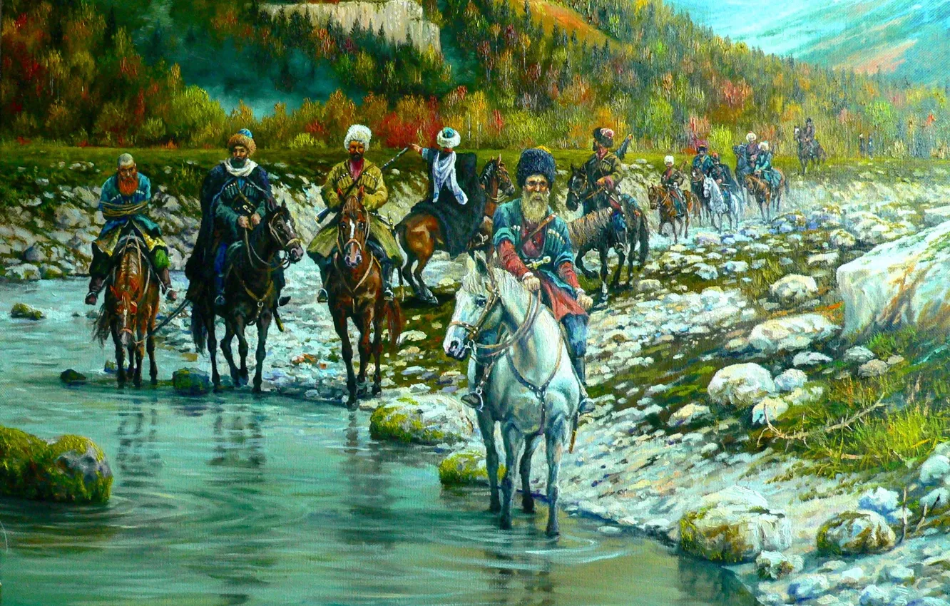 Photo wallpaper river, art, Cossacks, Andrey Lyakh