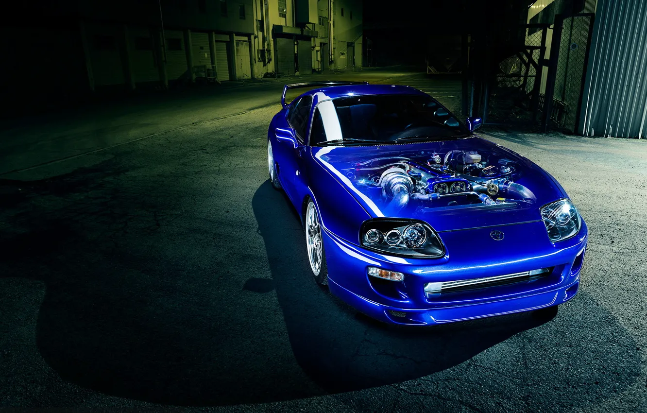 Photo wallpaper car, engine, blue, toyota supra
