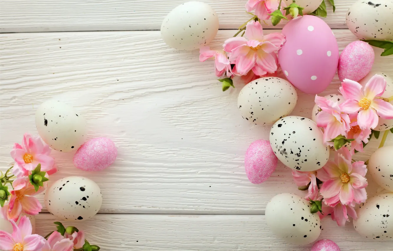 Photo wallpaper flowers, eggs, Easter, flowers, spring, Easter, eggs