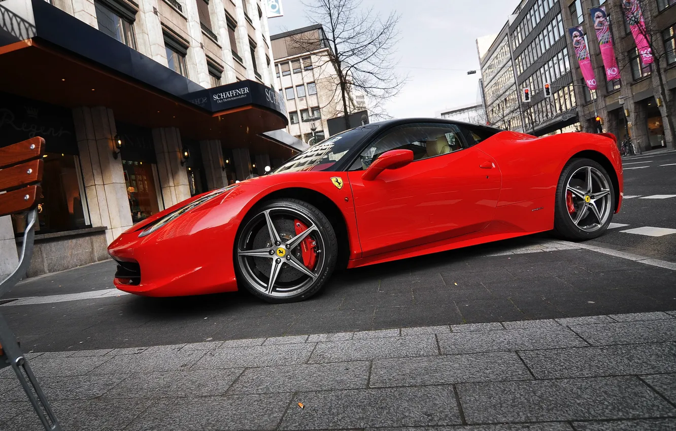 Photo wallpaper street, Parking, Ferrari, red, ferrari 458 italia