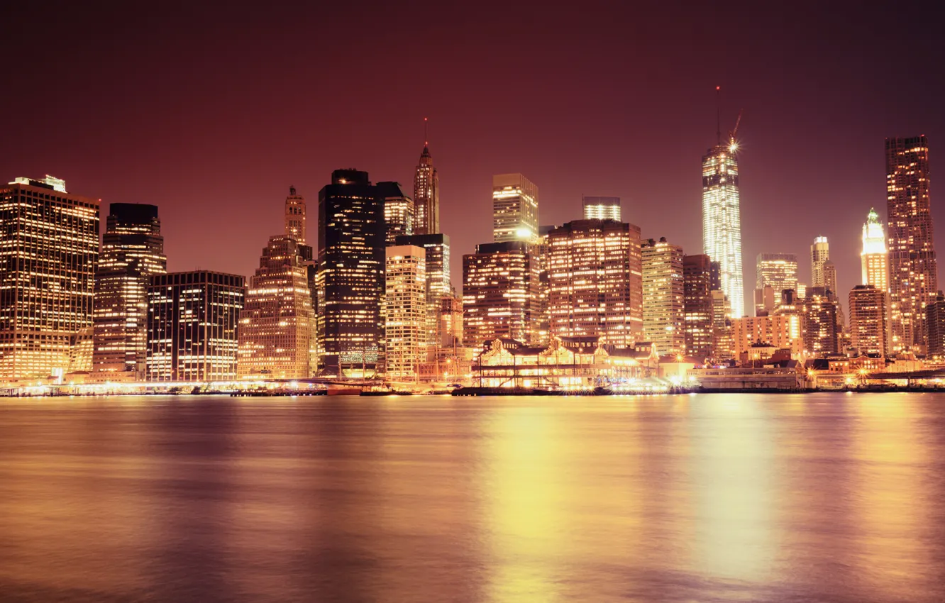 Photo wallpaper light, the city, lights, Strait, building, home, New York, skyscrapers, USA, USA, New York, NYC, …