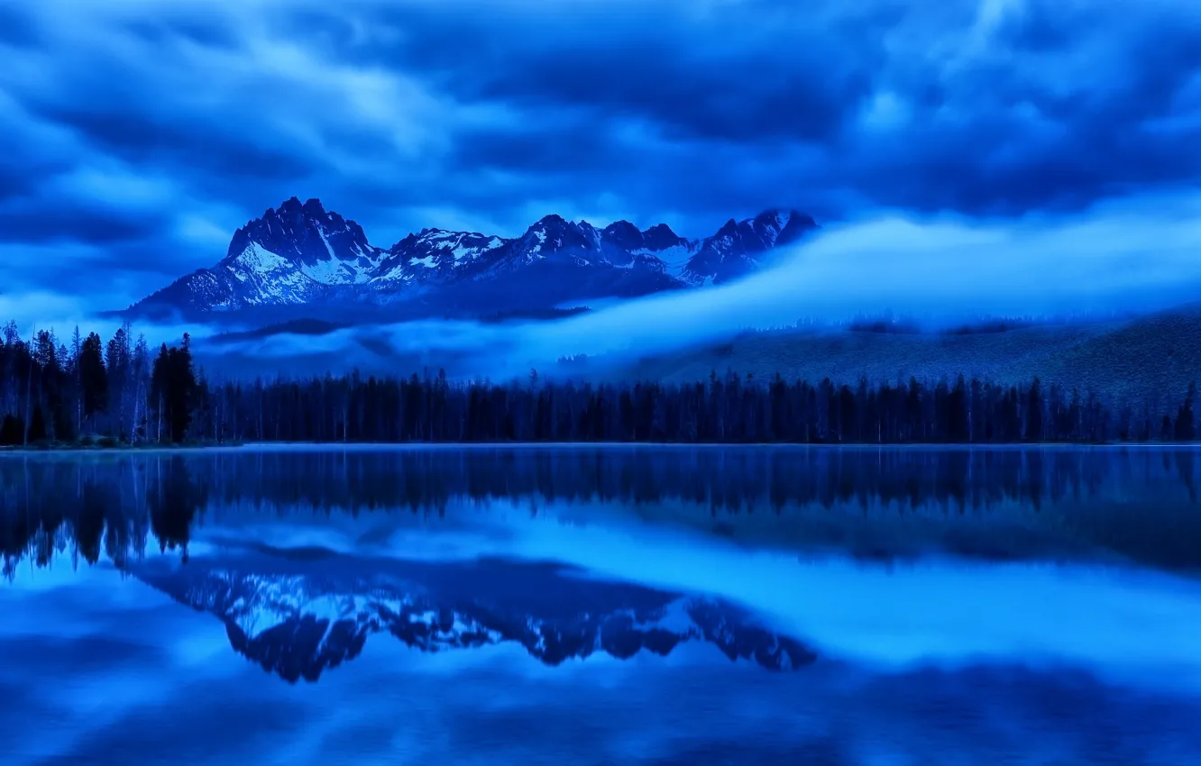 Photo wallpaper the sky, clouds, trees, mountains, night, lake, reflection