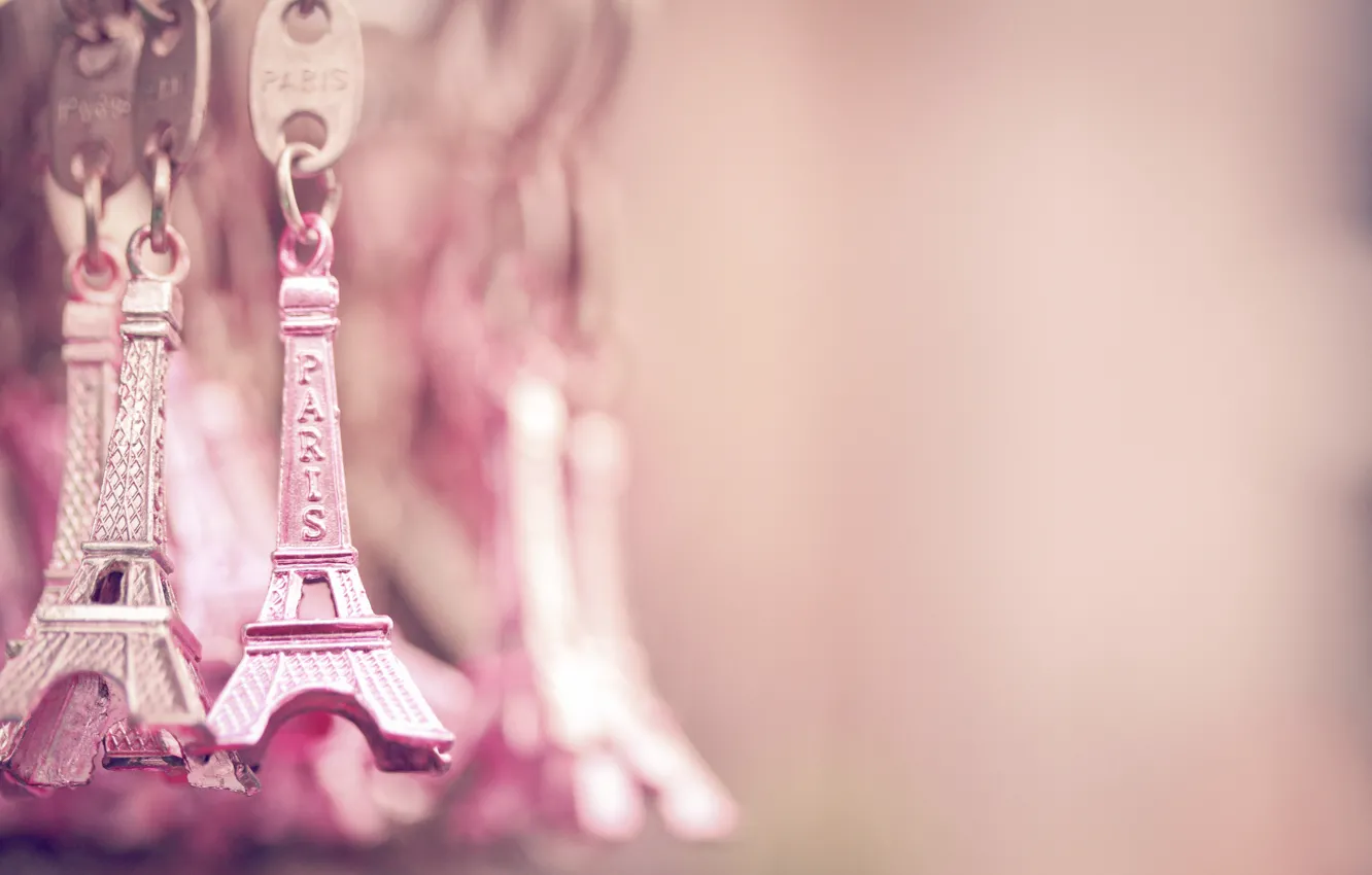 Photo wallpaper Paris, Eiffel tower, Paris, pink, gold, La tour Eiffel, trinkets