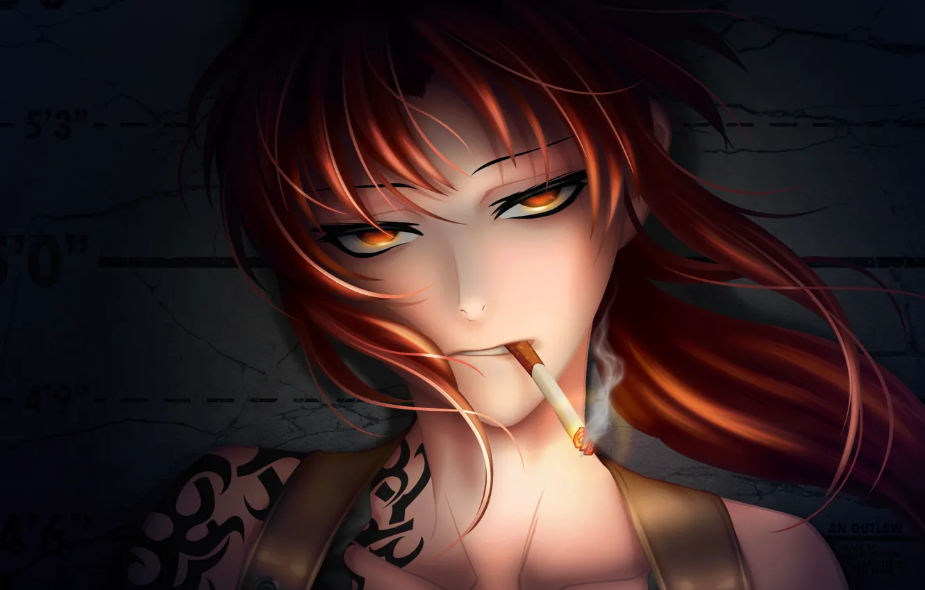 Photo wallpaper girl, smoke, anime, art, cigarette, tattoo, black lagoon, r...