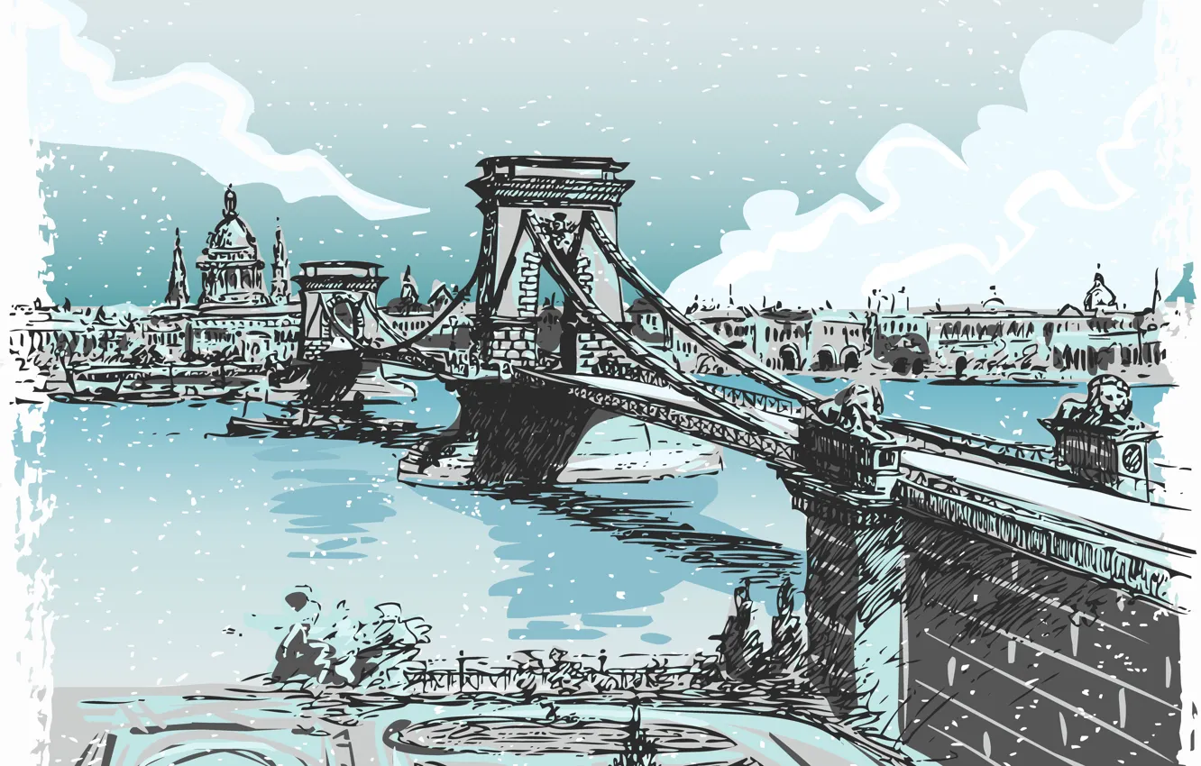 Photo wallpaper bridge, the city, river, London, painting