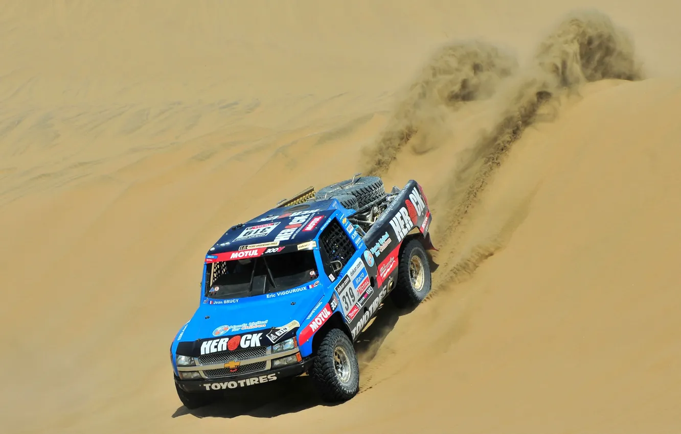 Photo wallpaper Sand, Blue, Chevrolet, Desert, Chevrolet, Rally, Dakar, Dakar, Rally